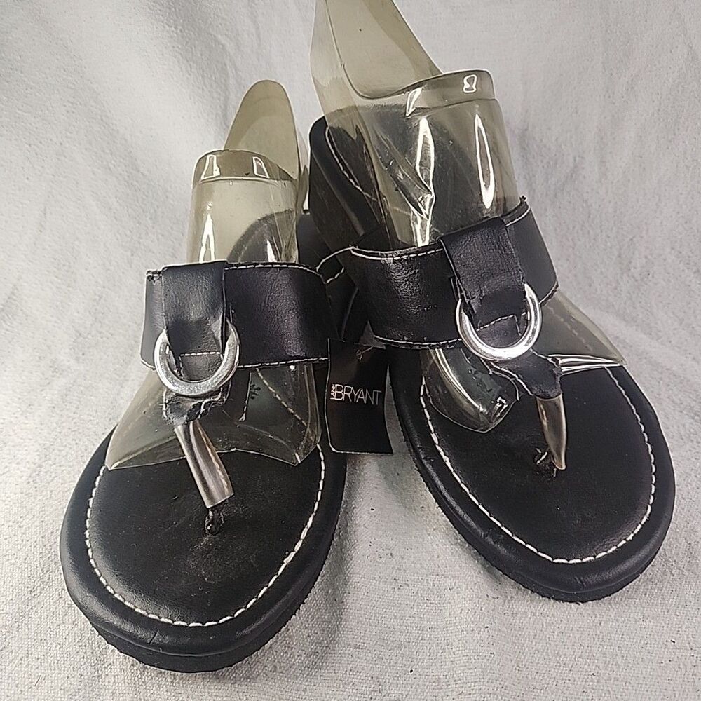 Lane Bryant Black Flip Flop Wedges with Metal Ring Accent Beach Size 9/10
